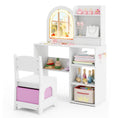 Load image into Gallery viewer, Kids Vanity Set Princess Girls Makeup Vanity Desk with Chair and 3-Color LED Lighted Mirror
