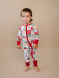 Load image into Gallery viewer, Bamboo Zip Romper | Christmas Patchwork

