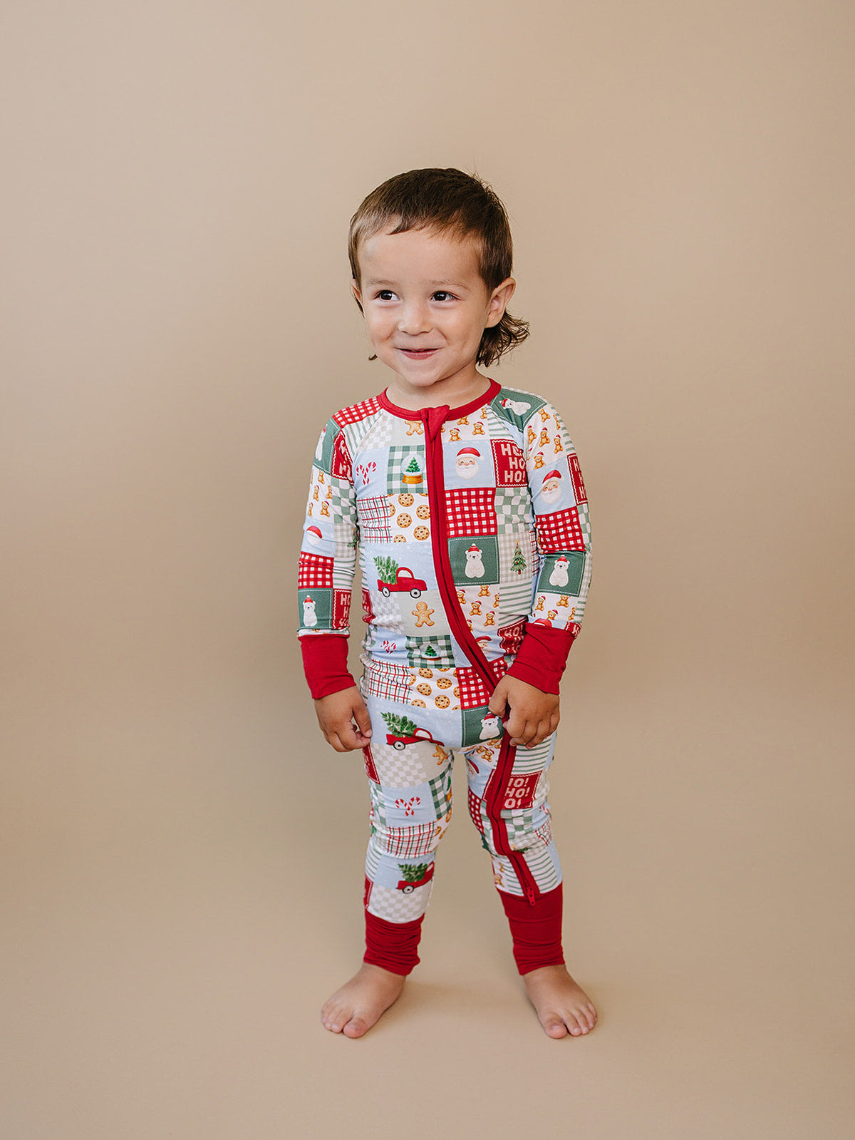 Bamboo Zip Romper | Christmas Patchwork