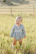 Load image into Gallery viewer, Blue Plaid Ruffle Collar Bubble Romper
