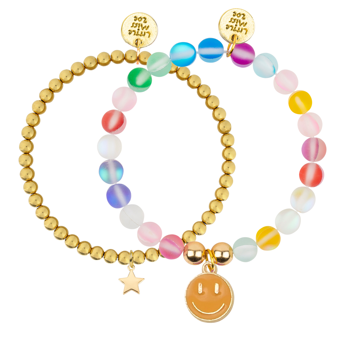 Smiley Rainbow Confetti Bracelet Duo