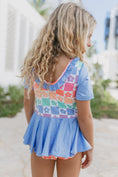 Load image into Gallery viewer, Blue Flower Check Skirted Leotard
