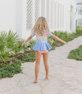 Load image into Gallery viewer, Blue Flower Check Skirted Leotard
