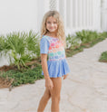 Load image into Gallery viewer, Blue Flower Check Skirted Leotard
