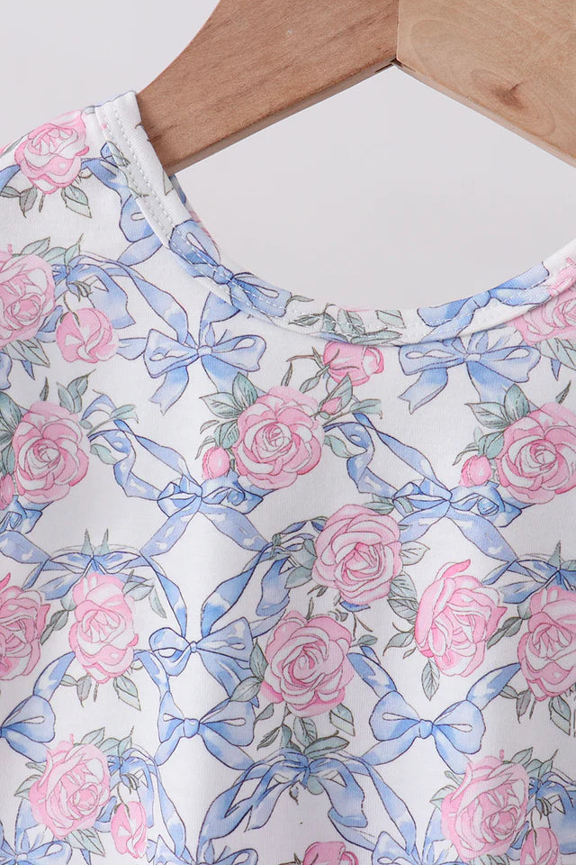 BLUE FLORAL BOW BLOOMER SET