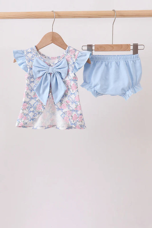 BLUE FLORAL BOW BLOOMER SET