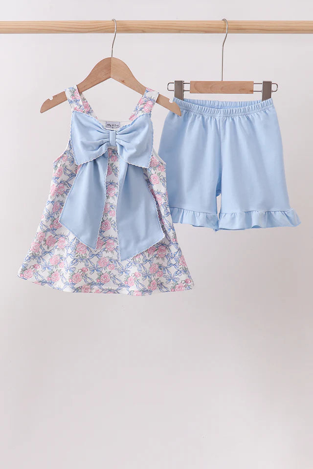 BLUE FLORAL BOW SET