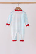 Load image into Gallery viewer, Blue Stripe Holly Jolly Romper
