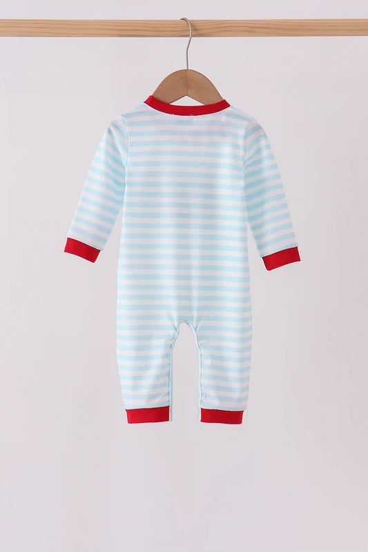 Blue Stripe Holly Jolly Romper