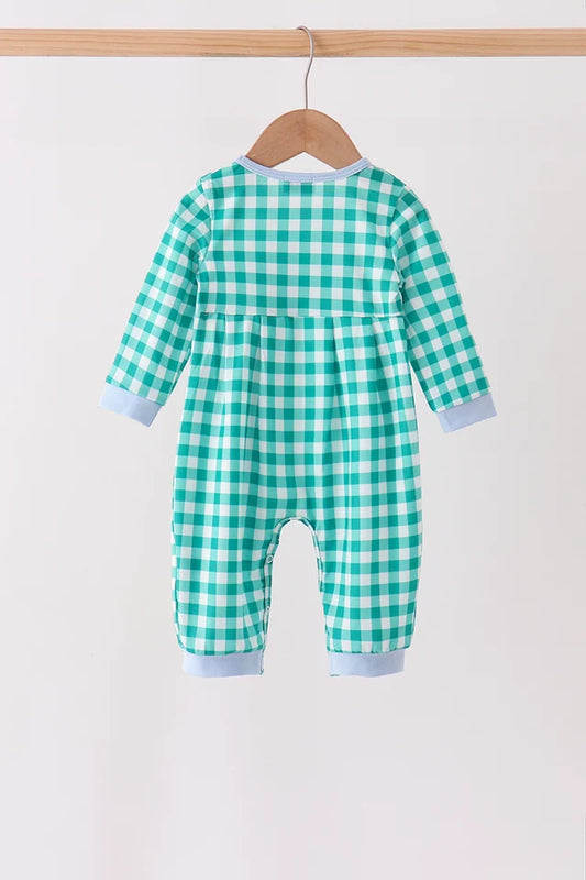 Plaid Christmas Tree Embroidery Boy Onesie