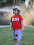 Load image into Gallery viewer, Boys Back to School Pencil Apple Applique Plaid Shorts Set
