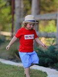 Load image into Gallery viewer, 4th of july Flag Embroidery Smocking Boys Set
