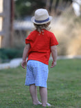Load image into Gallery viewer, Boys Back to School Pencil Apple Applique Plaid Shorts Set
