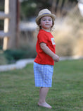 Load image into Gallery viewer, Boys Back to School Pencil Apple Applique Plaid Shorts Set
