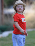 Load image into Gallery viewer, Boys Back to School Pencil Apple Applique Plaid Shorts Set

