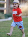 Load image into Gallery viewer, Boys Back to School Pencil Apple Applique Plaid Shorts Set
