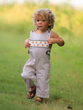 Load image into Gallery viewer, Fall Halloween & Thanksgiving  Pumpkin Smock Embroidered Boys Romper

