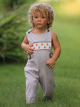 Load image into Gallery viewer, Fall Halloween & Thanksgiving  Pumpkin Smock Embroidered Boys Romper
