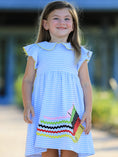 Load image into Gallery viewer, Girls Back To School Crayon Dress Ruffle Petal Collar Applique

