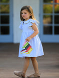 Load image into Gallery viewer, Girls Back To School Crayon Dress Ruffle Petal Collar Applique
