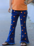 Load image into Gallery viewer, Girls Pumpkin Embroidered Flare Jeans Fall Denim Pants with Fringe Hem
