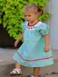 Load image into Gallery viewer, Back To School Girls Green Plaid Smocking Dress
