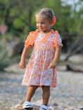 Load image into Gallery viewer, Peach Bow Smocked Floral Girl Dress
