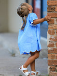 Load image into Gallery viewer, Blue Fall Thanksgiving&Halloween Pumpkin Smock Embroidery Lace Baby Girl Dress
