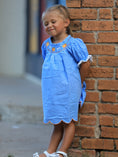 Load image into Gallery viewer, Blue Fall Thanksgiving&Halloween Pumpkin Smock Embroidery Lace Baby Girl Dress
