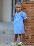 Load image into Gallery viewer, Blue Fall Thanksgiving&Halloween Pumpkin Smock Embroidery Lace Baby Girl Dress
