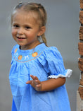 Load image into Gallery viewer, Blue Fall Thanksgiving&Halloween Pumpkin Smock Embroidery Lace Baby Girl Dress
