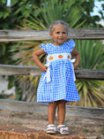 Load image into Gallery viewer, Fall Thanksgiving& Halloween Blue Pumpkin Smock Embroidery Baby Girl Dress
