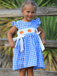 Load image into Gallery viewer, Fall Thanksgiving& Halloween Blue Pumpkin Smock Embroidery Baby Girl Dress
