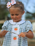 Load image into Gallery viewer, Fall Halloween & Thanksgiving Pumpkin Applique Plaid Green Girls Dress
