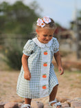 Load image into Gallery viewer, Fall Halloween & Thanksgiving Pumpkin Applique Plaid Green Girls Dress
