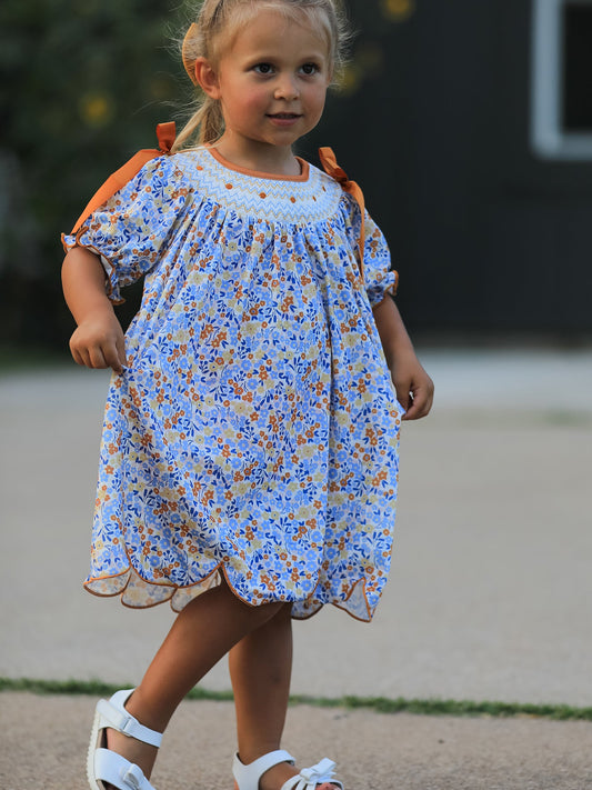 Fall Floral Smocked Girls Dress