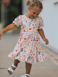 Load image into Gallery viewer, Fall Floral Puff Sleeve Ruffle Girls Dress
