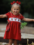 Load image into Gallery viewer, Girls Christmas Reindeer Smocked Red Bow Dress

