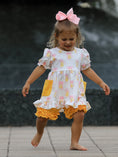 Load image into Gallery viewer, Girls Back To School Pencil Bow Pocket Ruffle Top Shorts Set
