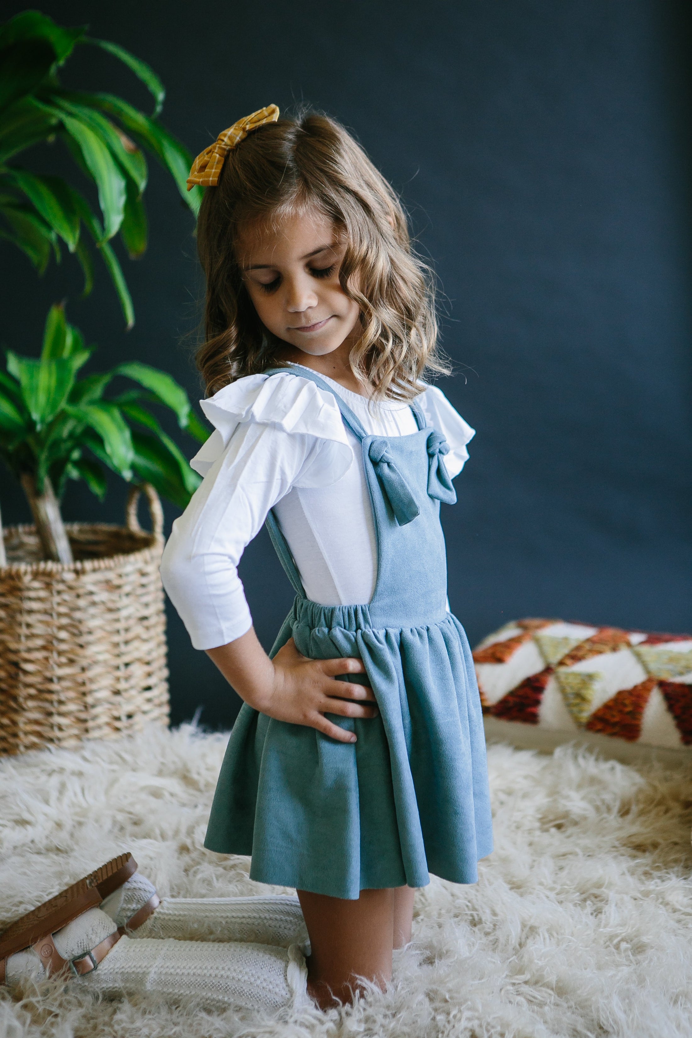Vintage Blue Faux Suede Pinafore