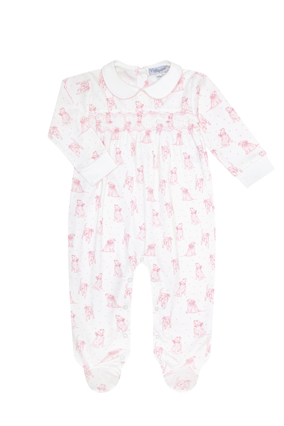Pink Puppy Love Print Smocked Footie