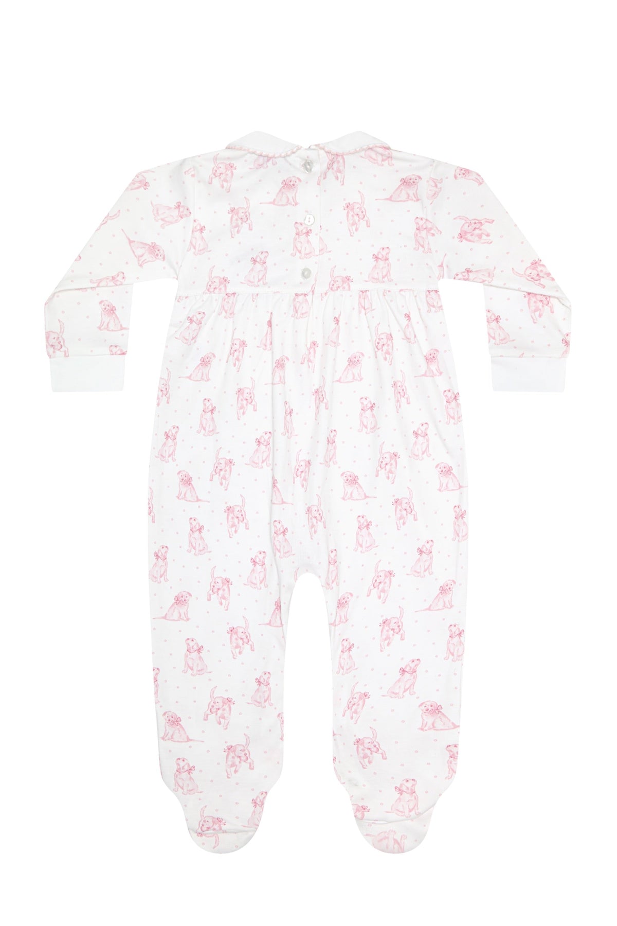 Pink Puppy Love Print Smocked Footie