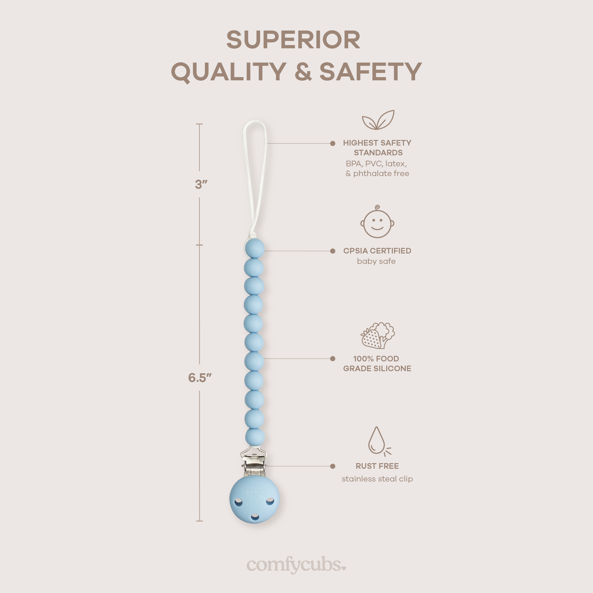Pacifier Clips in Sky Blue, 2 Pack