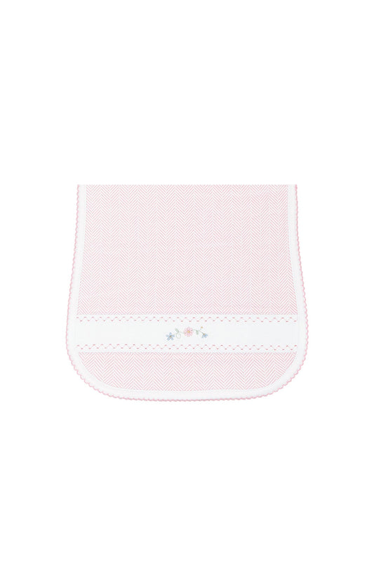 Pink Herringbone Embroidered Burp Cloth