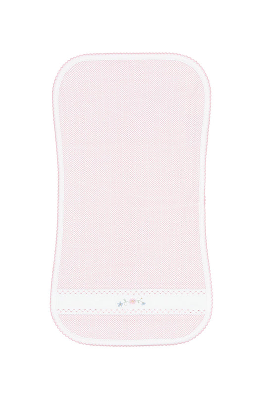 Pink Herringbone Embroidered Burp Cloth