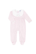 Load image into Gallery viewer, Pink Herringbone Embroidered Collared Footie
