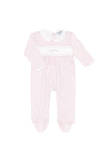 Load image into Gallery viewer, Pink Herringbone Embroidered Footie
