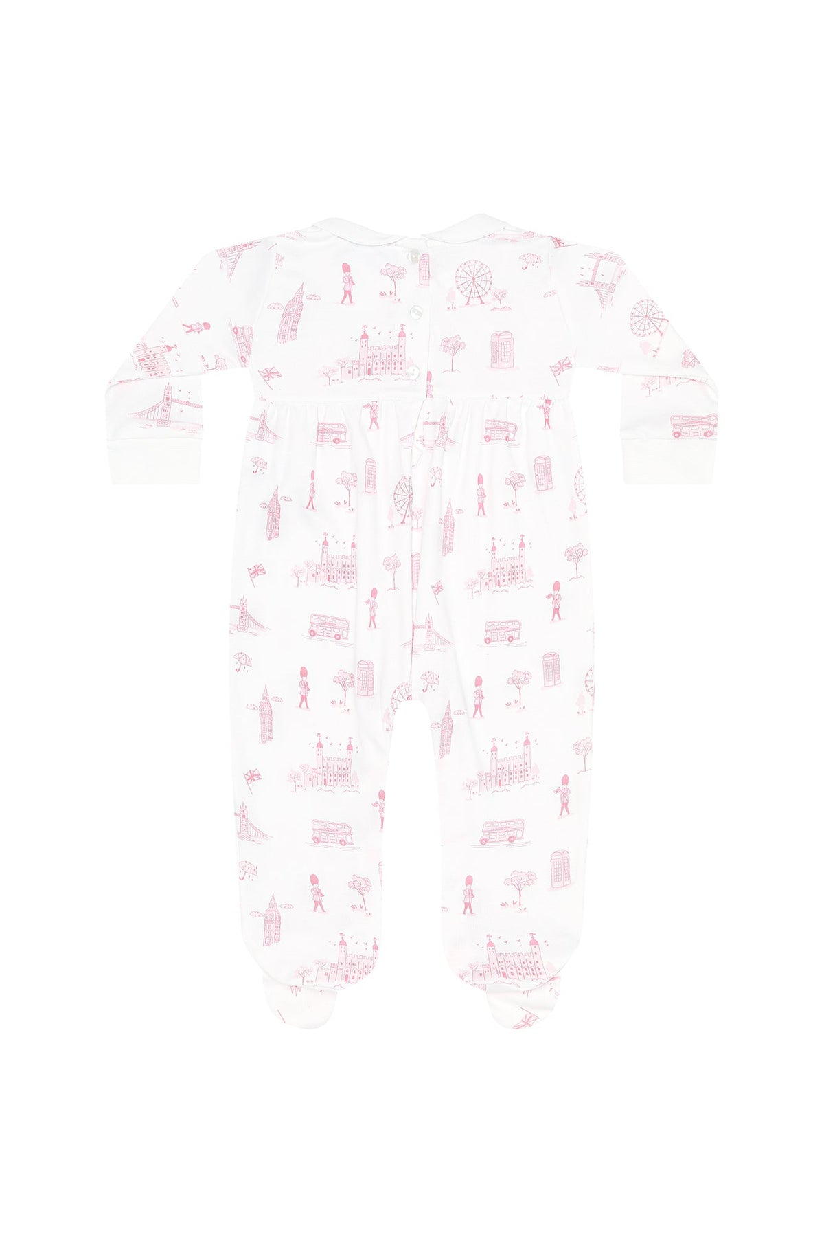 Pink London Toile Smocked Footie
