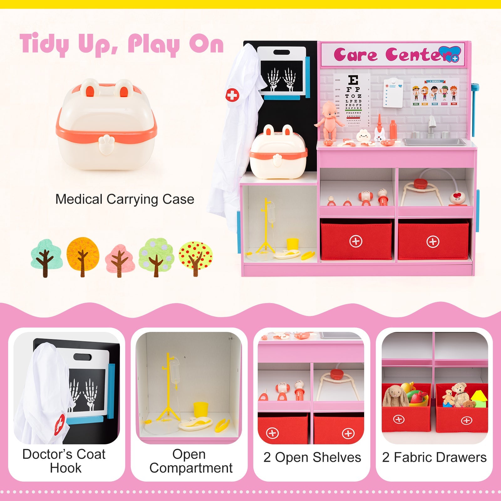 Play Doctor's Office Wood Medical Center Toy Set with Examine Region