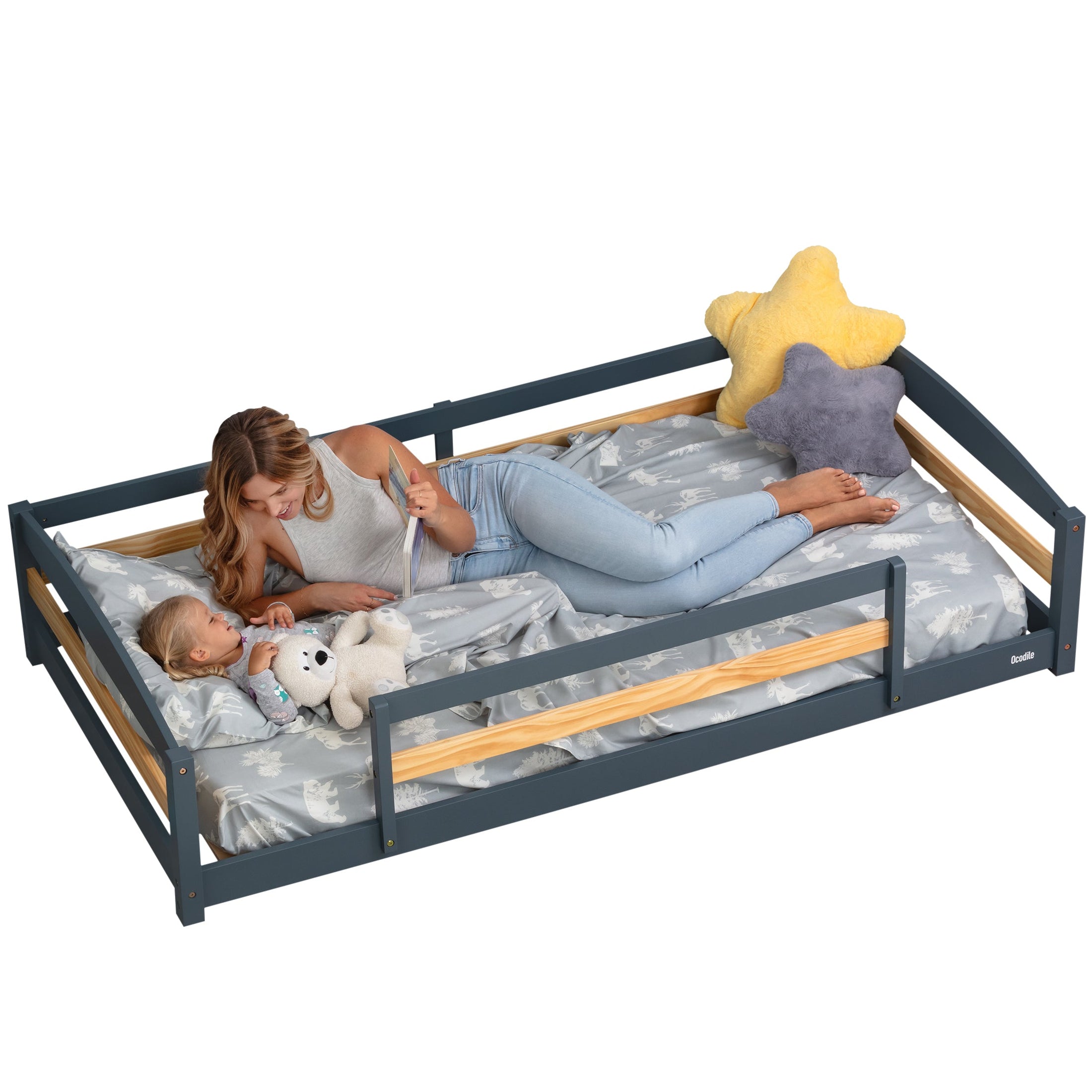 Twin Montessori Floor Bed with Safety Guardrails